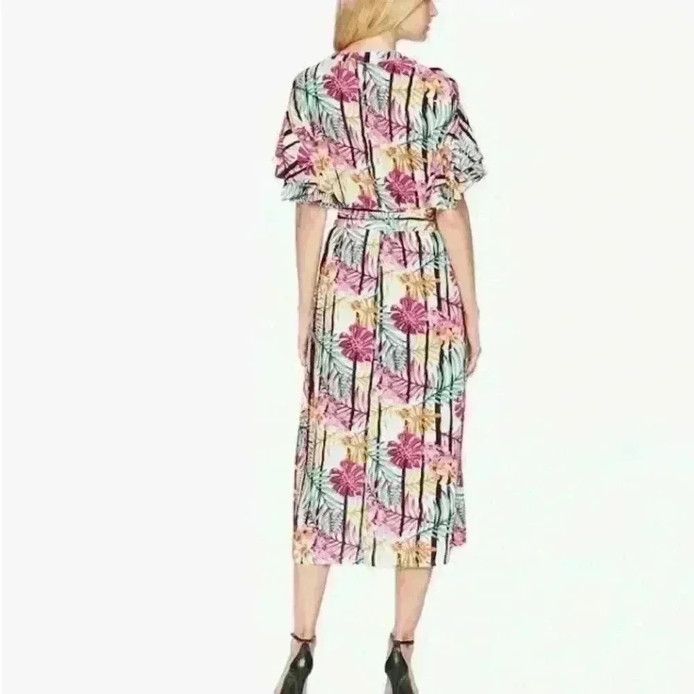 NWT Nine West Floral Stripes Ruffle Sleeves Dress Size 14 - Picture 2 of 10